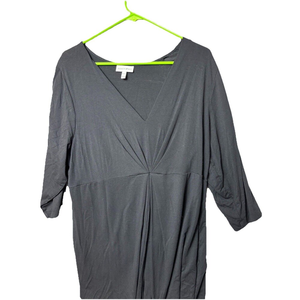 Fashion Bug Woman’s Blouse 18/20 W Black Too V Neck 3/4 Sleeve Gathered Front